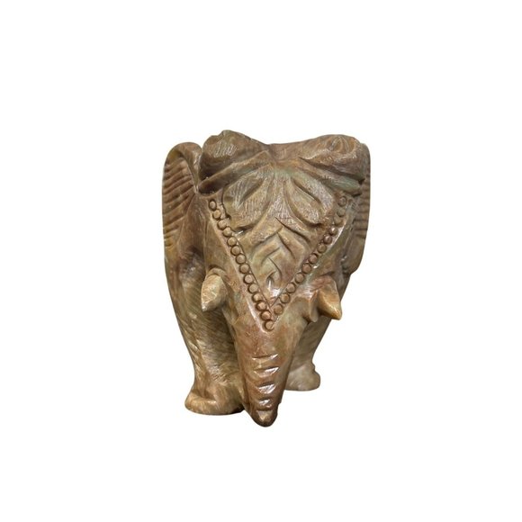 Handcrafted Solid Soapstone Elephant Statue Figurine Intricate Detail Trunk-Down - Picture 3 of 6